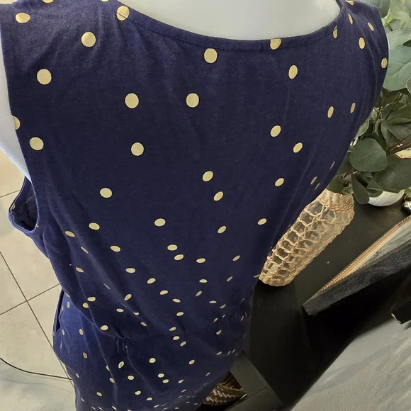 Boden Women's Melinda Jersey Cotton Blend Navy Blue Gold Polka Dot Dress 10 - Picture 5 of 7